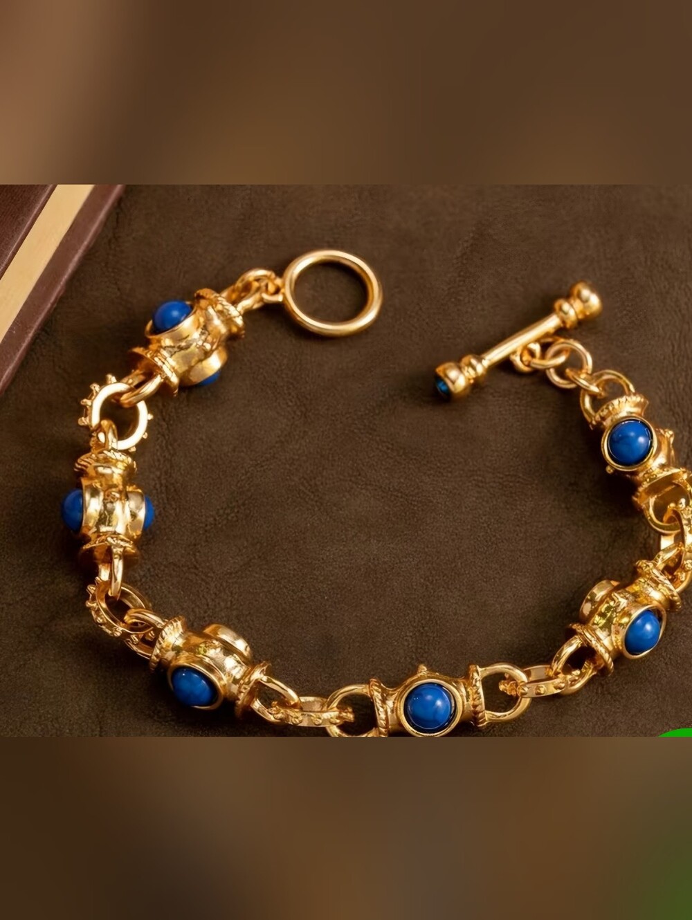Gold and Royal Blue Chunky Toggle Bracelet. 7.9"  Best Seller ..new Color